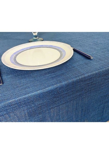 Koyu Mavi Kalın Keten Dokuma Polyester Masa Örtüsü(Lm)