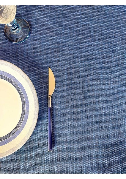 Koyu Mavi Kalın Keten Dokuma Polyester Masa Örtüsü(Lm)