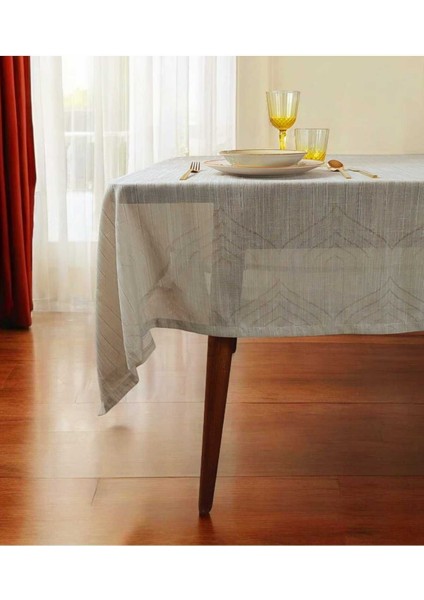 Açık Kahverengi Jakarlı Ince Polyester Masa Örtüsü(Lm)