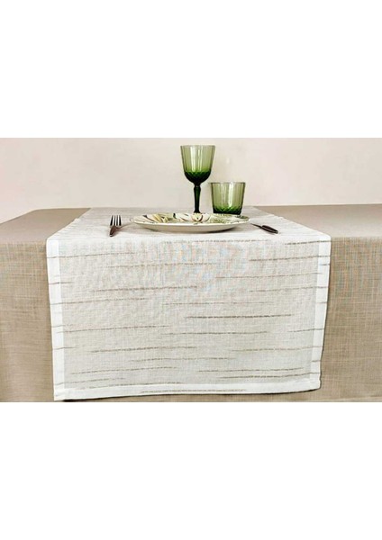 Kahverengi Polyester Masa ÖRTÜSÜ(160*230 Cm)Ve Jakarlı Polyester RUNNER(53*140 Cm)(Mset)