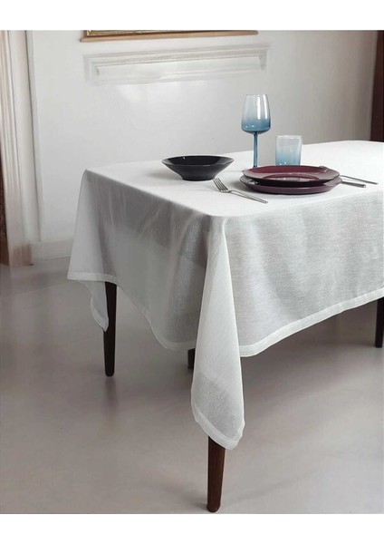 Parlak Ekru-Beyaz Polyester Masa Örtüsü(Lm)