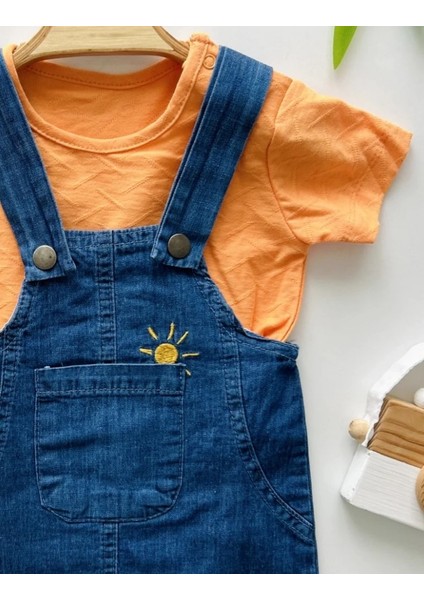 Kot Salopet Tulum Yazlık Ince Tshirtli Pamuklu Nakışlı Kız ve Erkek Bebek
