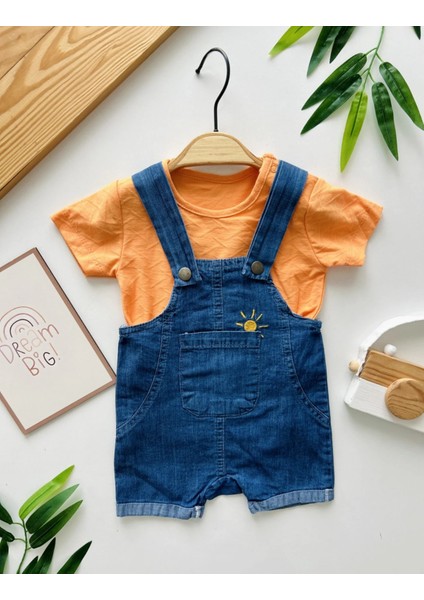 Kot Salopet Tulum Yazlık Ince Tshirtli Pamuklu Nakışlı Kız ve Erkek Bebek