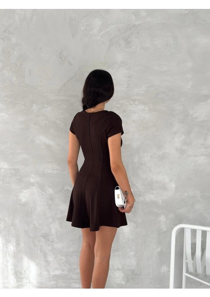 Kısa Kollu Mini Elbise - Füme