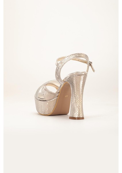 Çapraz Taşlı 40MM Gold Kadın Platform Topuklu Abiye Ayakkabı indirimleri