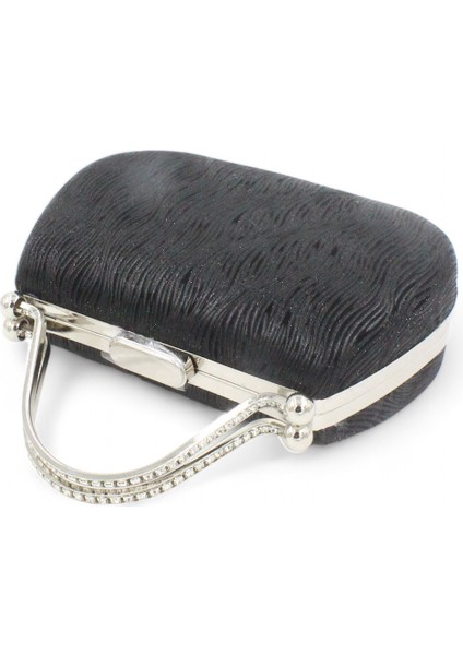 064 746 Siyah Dalgalı Abiye Çanta Clutch Gece Çantası