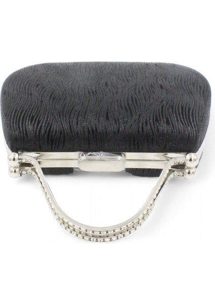 064 746 Siyah Dalgalı Abiye Çanta Clutch Gece Çantası