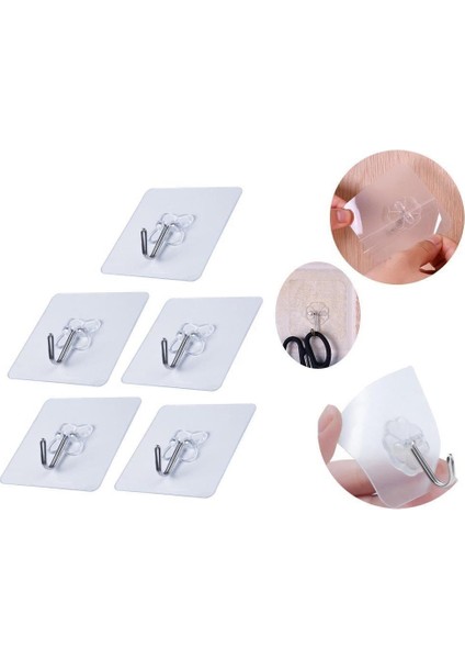 Süper Güçlü Yapışkanlı Suya Dayanıklı Şeffaf Askı 5li Set