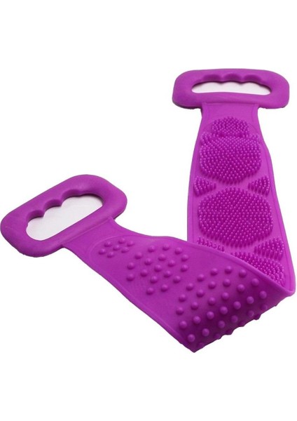Çift Taraflı Banyo Hamam Lifi Silikon Masajlı Yumuşak Duş Lifi Banyo Kesesi 70 cm - Mor