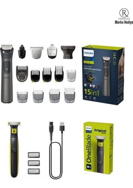 Yüz Saç Vücut Traş ve Bakım Seti 15 Parça Islak ve Kuru Kullanım - Oneblade Teknolojisi (Sıfır Traş