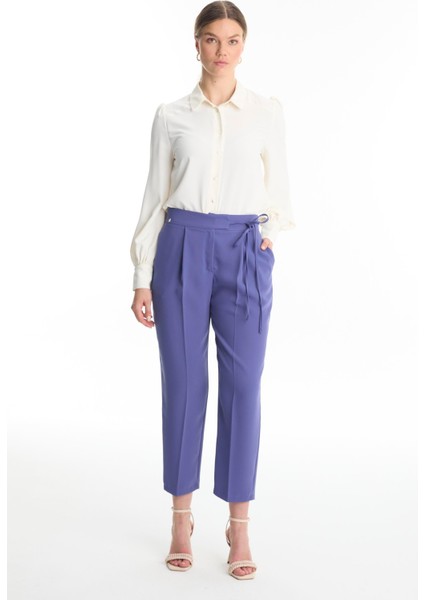 Pileli Kuşak Detaylı Menekşe Pantolon P-0229
