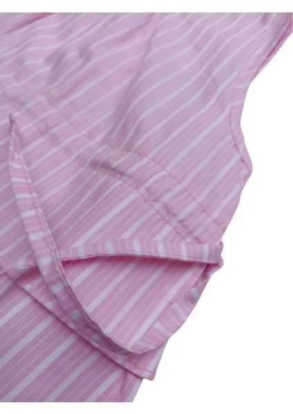 Kız Çocuk Elbise Çizgili Pembe Kolsuz 7-8 Yaş