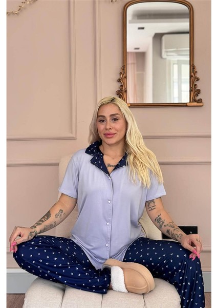 Lila Minifloral Exclusive Önden Düğmeli Kadın Pijama Takımı fiyatları