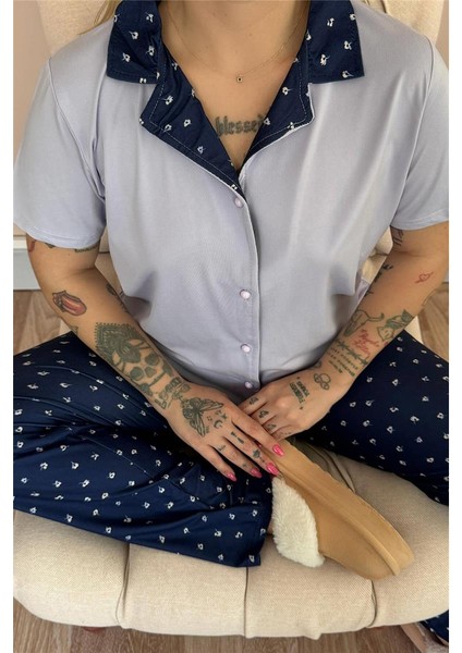 Lila Minifloral Exclusive Önden Düğmeli Kadın Pijama Takımı indirimleri