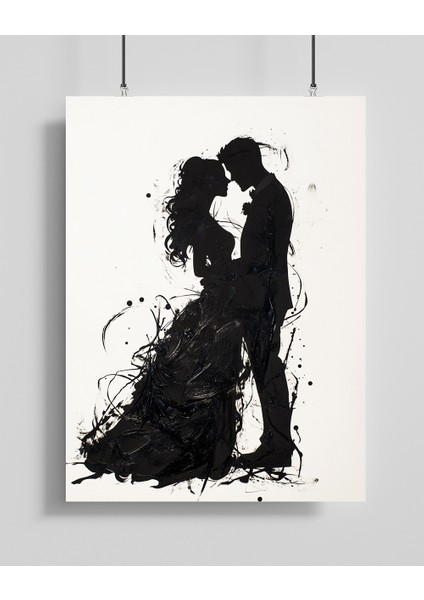 Silüet Çift Sanat Posteri - Çerçevesiz Fotoğraf Kağıdı