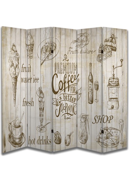 Kafe Temalı Özel Tasarım Paravan Room Divider 180 x 200 cm