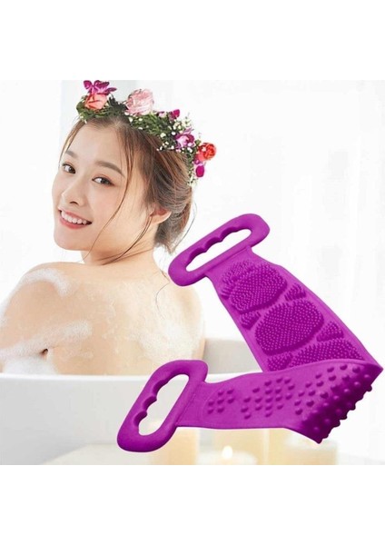 Çift Taraflı Banyo Hamam Lifi Silikon Masajlı Yumuşak Duş Lifi Banyo Kesesi 70 Cm