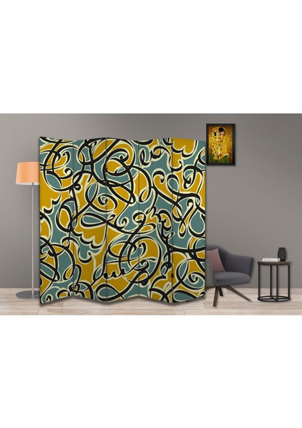 Soyut Temalı Özel Tasarım Paravan Room Divider 180 x 200 cm
