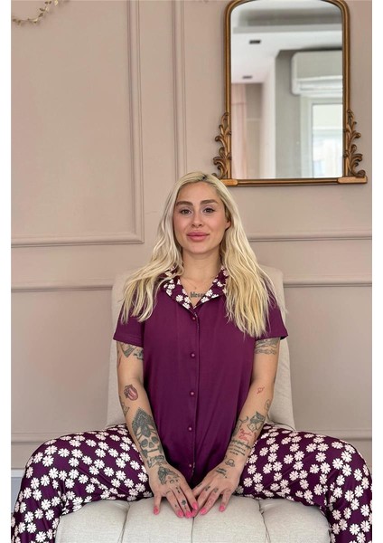 Mor Daisy Exclusive Önden Düğmeli Kadın Pijama Takım fiyatları