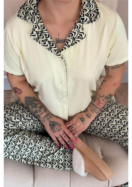 Soft Lemon Wave Exclusive Önden Düğmeli Kadın Pijama Takımı fırsatları