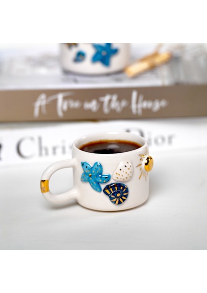 24K Altın Süslemeli Okyanus Temalı El Yapımı Seramik Mug