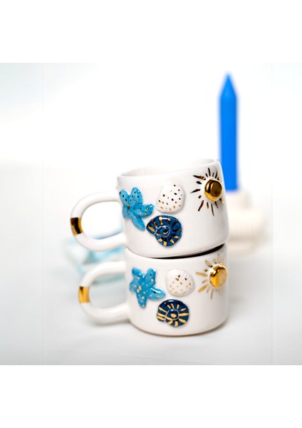 24K Altın Süslemeli Okyanus Temalı El Yapımı Seramik Mug