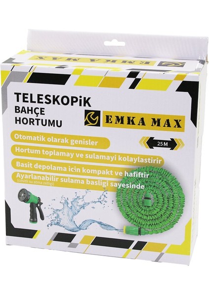 25MT Teleskopik Uzayan Bahçe Hortumu 7 Fonksiyon Ayarlı Tetikli Tabanca (4604)