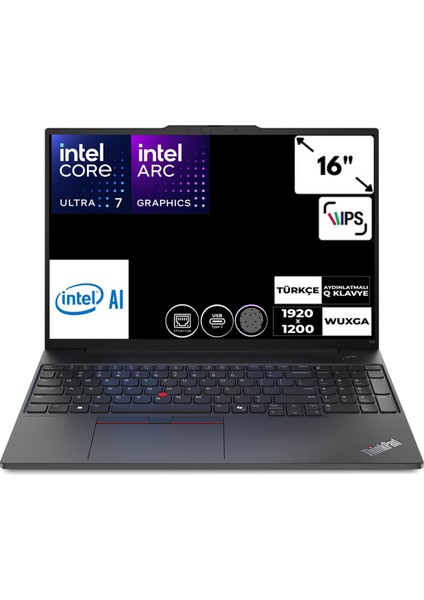 Thinkpad E16 Gen 2 Ultra 7 155H 64 GB 1 Tb SSD Windows 11 Pro Arc Graphics 16" Wuxga Notebook 21MA002UTXCB10