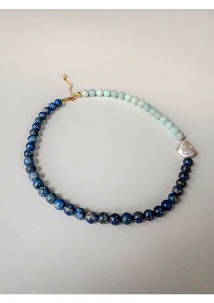 Lapis Lazuli & Amazonit & Barok İnci Kolye