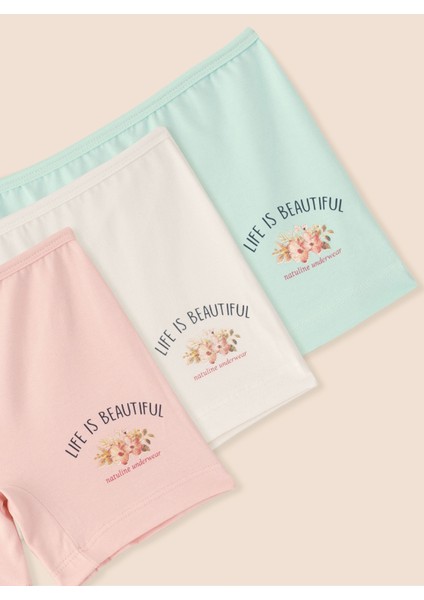 Kız Çocuk Organik Pamuklu Likralı Boxer Life Is Beautiful 3'lü Paket