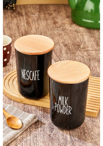 2'li Ahşap Vakum Kapaklı Transfer Etiketli Turkıshcoffe/filtercoffe Akrilik(Plastik) Kavanoz 900ML