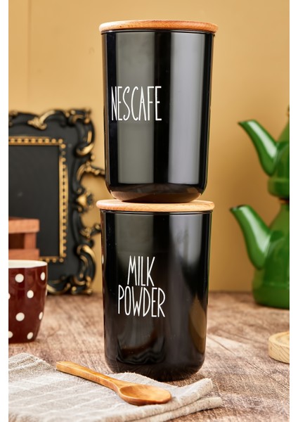 2'li Ahşap Vakum Kapaklı Transfer Etiketli Turkıshcoffe/filtercoffe Akrilik(Plastik) Kavanoz 900ML