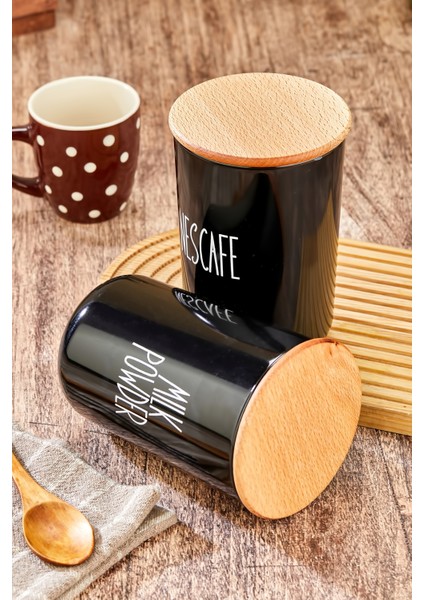 2'li Ahşap Vakum Kapaklı Transfer Etiketli Turkıshcoffe/filtercoffe Akrilik(Plastik) Kavanoz 900ML