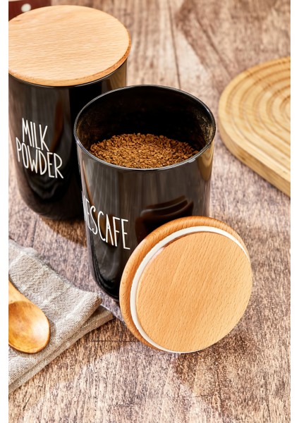 2'li Ahşap Vakum Kapaklı Transfer Etiketli Turkıshcoffe/filtercoffe Akrilik(Plastik) Kavanoz 900ML