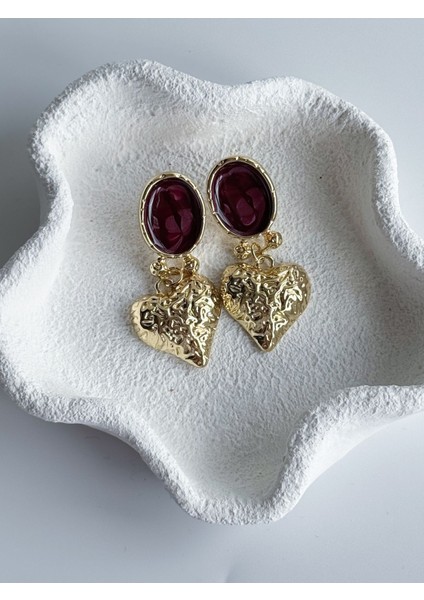 Bordo Vintage Kalp Küpe fiyatları