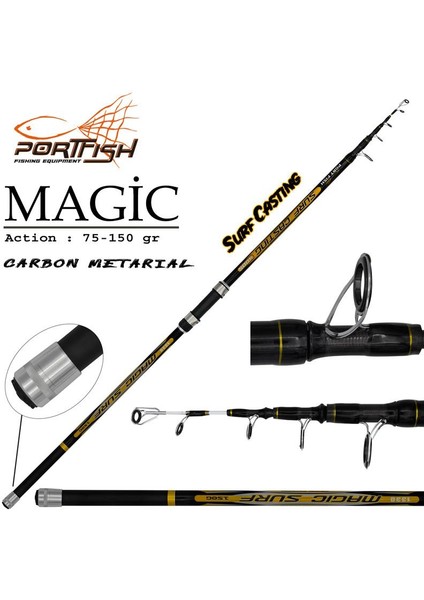 Magic 350 cm 75-150G Atarlı Karbon Teleskopik Olta Kamışı