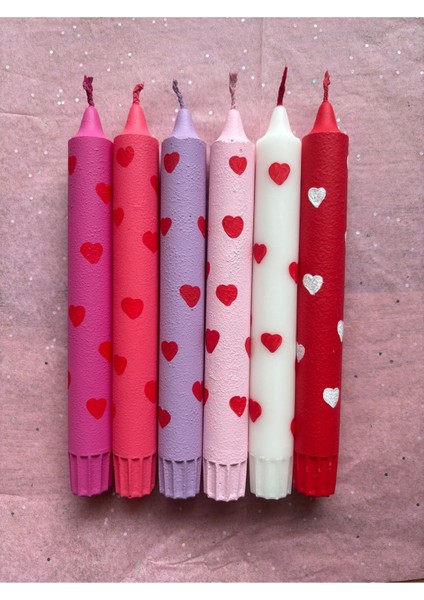 Altılı Kalpli Mum Seti