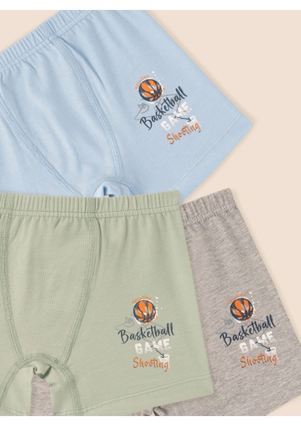 Erkek Çocuk Organik Pamuklu Likralı Boxer Basketball Game 3'lü Paket