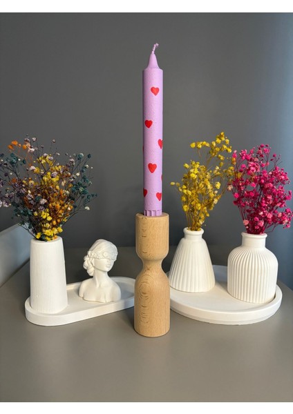 Lila-Kırmızı Kalpli Mum