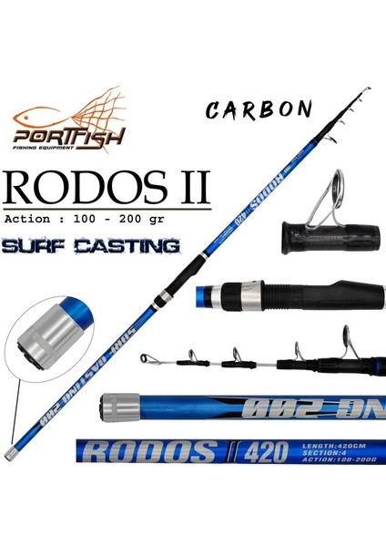 Rodos 420 cm 100-200G Atarlı Karbon Surf Olta Kamışı