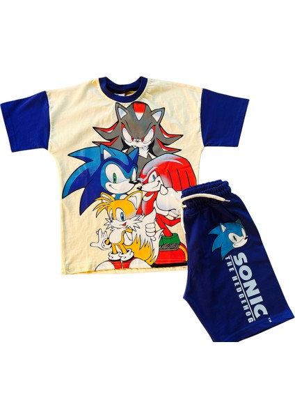 Erkek Çocuk Sonic Desenli Krem-Lacivert Şortlu Takım fiyatları