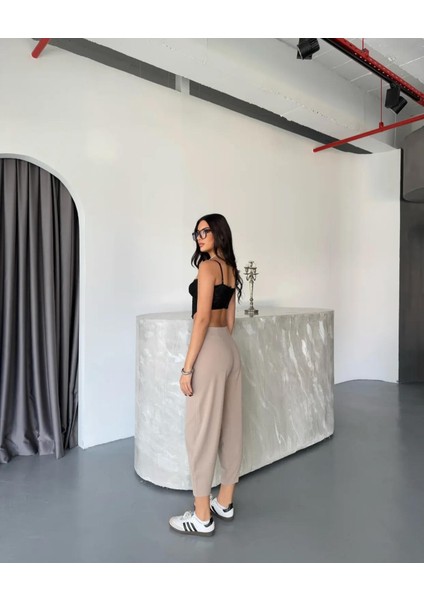 Kadın Scuba Crep Kumaş Beli Lastikli Şalvar Model Balon Pantolon