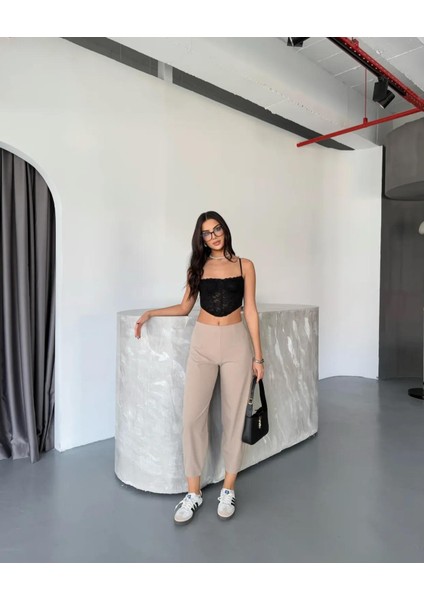 Kadın Scuba Crep Kumaş Beli Lastikli Şalvar Model Balon Pantolon