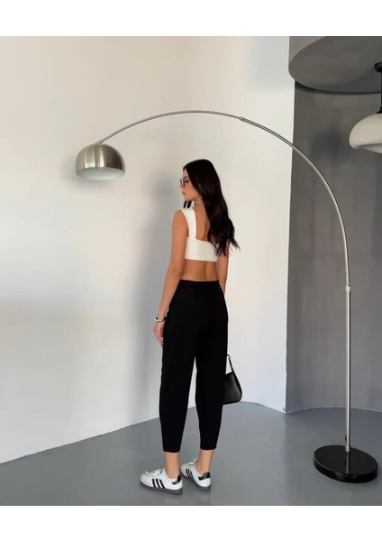 Kadın Scuba Crep Kumaş Beli Lastikli Şalvar Model Balon Pantolon