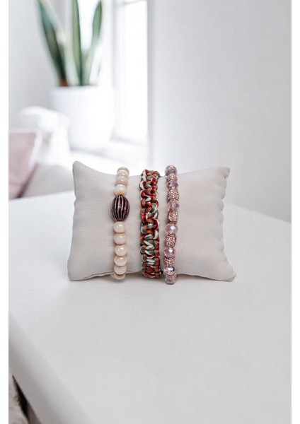 Inci Desenli Ip Örgülü Doğal Taşlı Üçlü Set Bileklik fiyatları