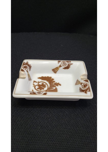 Alegria Kül Tabla Küllük Desenli Çift Sigaralık 8X6X2CM Atelier Ev Yaşam Dekorasyon Porselen 1 Adet