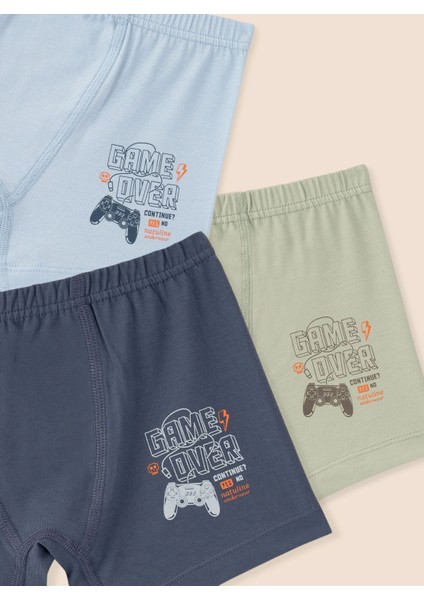 Erkek Çocuk Organik Pamuklu Likralı Boxer Game Over 3'lü Paket