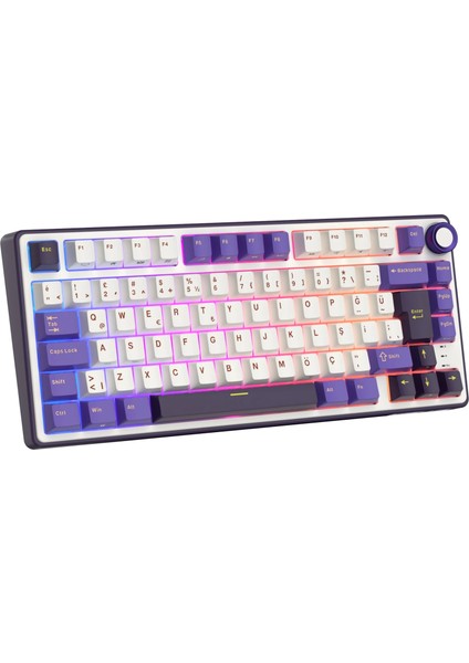 R75 75% Kablolu Türkçe Gaming Klavye (Beyaz-Mor)