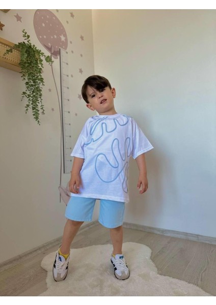 Erkek Çocuk Mavi Dalga Şortlu Takım