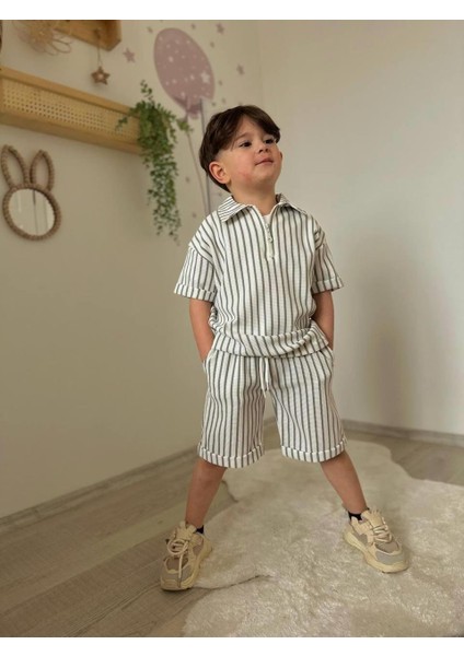 Erkek Çocuk Çizgili Şortlu Takım Gri fiyatları